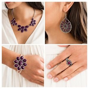 Paparazzi Jewelry Set Silver Purple Necklace Earrings Bracelet Ring New